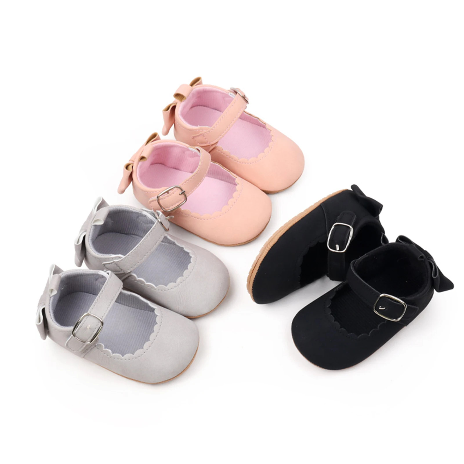 BeQeuewll Baby Girls Shoes Premium PU Flats Infant Bow First Walker Anti-slip Crib Shoes for Party Baby Shower Toddler Shoes