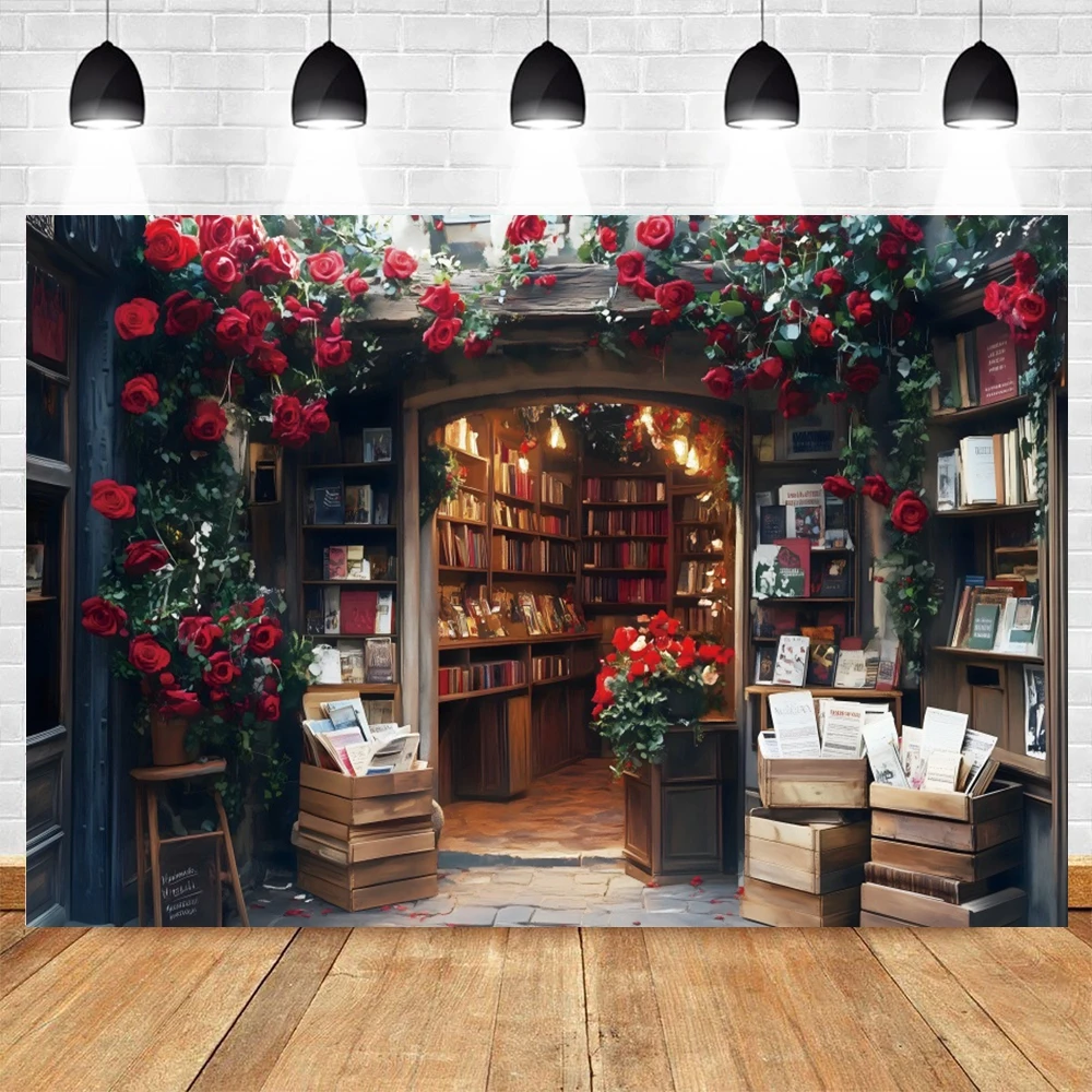 Фон для сцены библиотеки, цветы, книжная полка, книги, день рождения, детский портрет, день Святого Валентина, фон для фотосъемки, фотостудия
