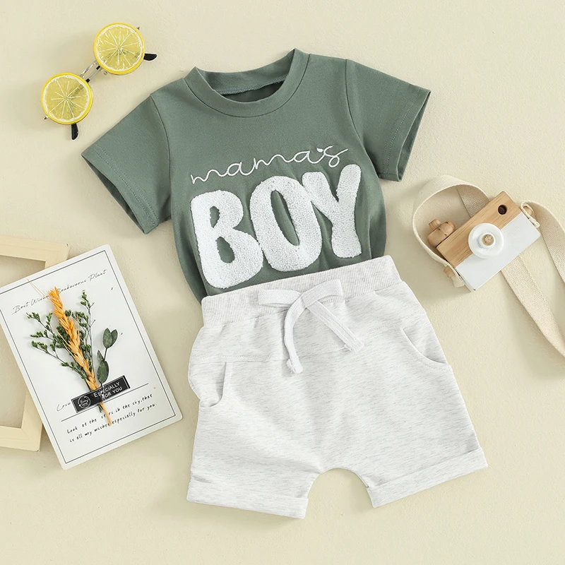 

Baby Boy Clothes Toddler Summer Outfits Embroidery Short Sleeve T Shirt Top Elastic Shorts Infant Clothing Set