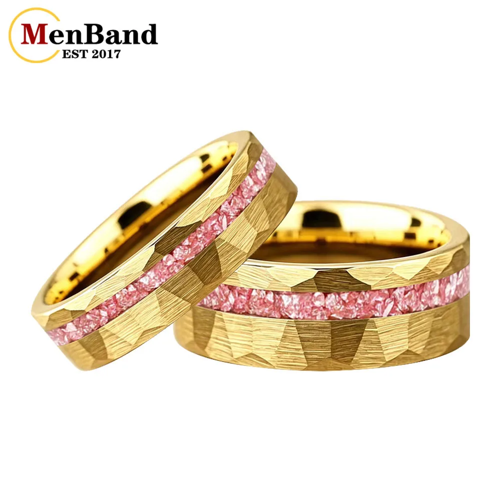 ドロップシッピング-6mm-8mm-男性と女性の結婚指輪、ピンククリスタルストーンを象嵌した、カップルリング、婚約パーティージュエリーギフト
