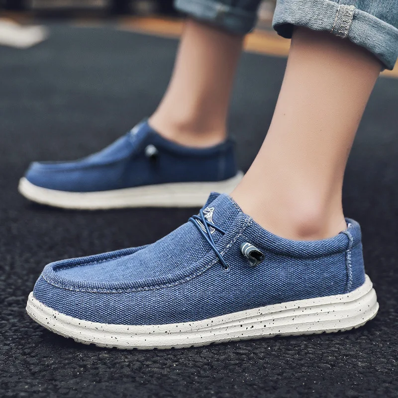 Sepatu kanvas Denim kasual pria ukuran besar sepatu vulkanisir sepatu Sneakers pria bersirkulasi Sneakers gaya desainer mode mewah