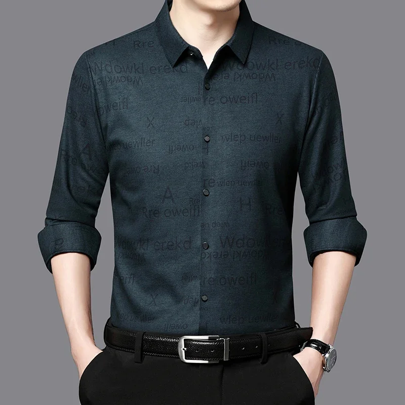 Men's Casual and Fashionable Long Sleeved Printed Shirt, Non Ironing Wrinkle Resistant Business Top