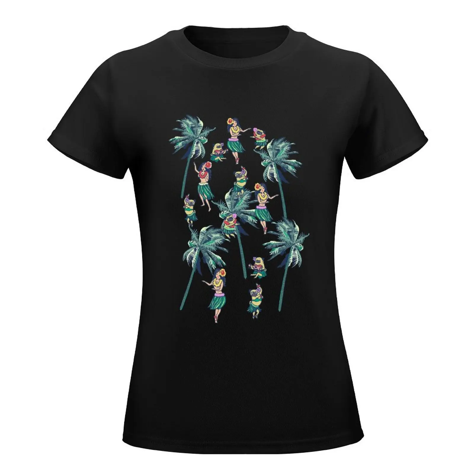 Hawaii Hula with The Pug T-Shirt cute tops anime t shirts for Women