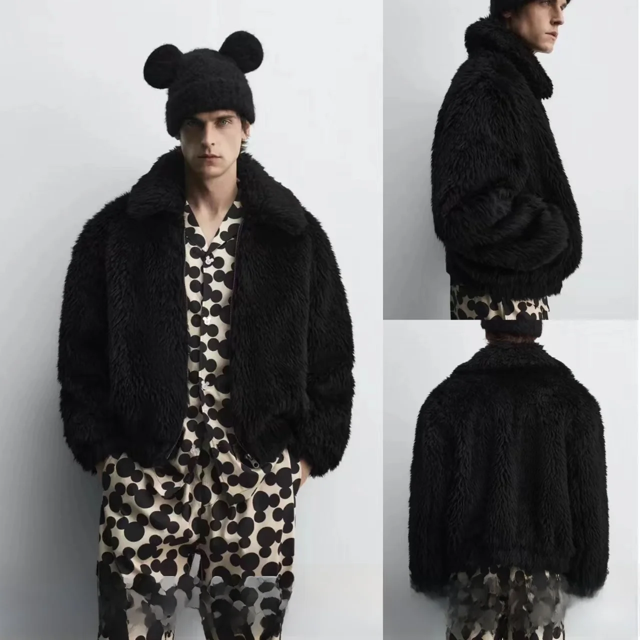 

Bla Artificial Fur Jaet Men's Casual Sle Long Sve Zipper Closure Coat New Autumn Arrival Loose Fit Youth Wear