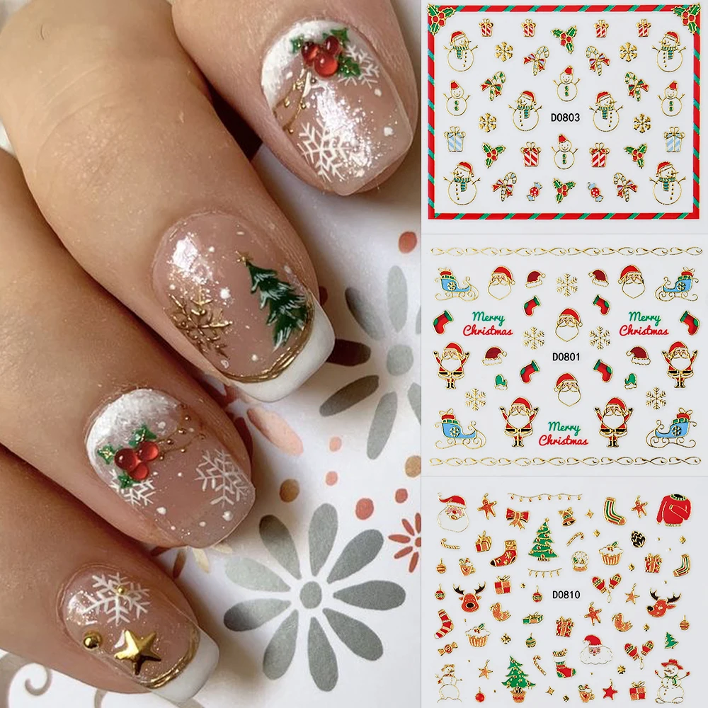 15pcs Bronzing Christmas Snowflake Nail Stickers Santa Claus Elk Snowman Decals 2026 New Year Winter Xmas Slider Foil Stickers