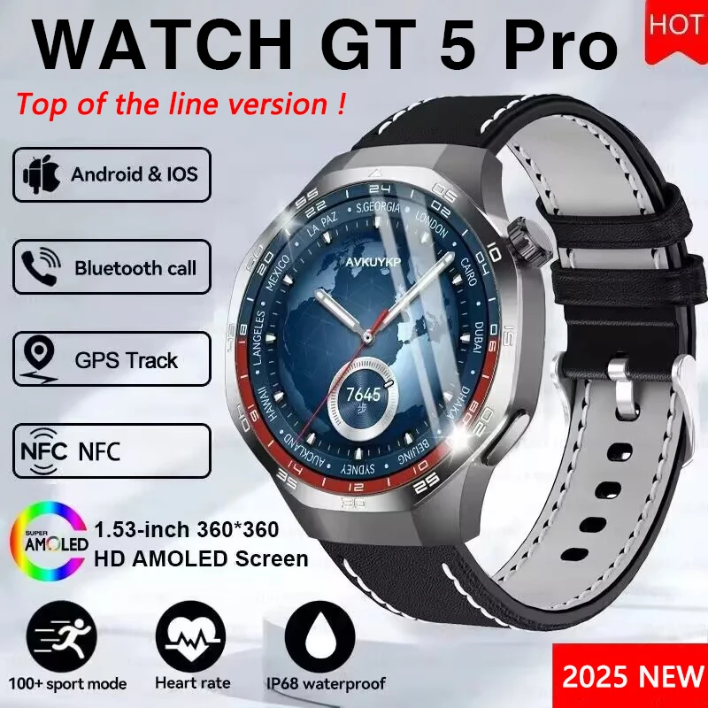 Original For Huawei WATCH GT5 Pro Military GPS Smart Watch Men AMOLED Screen Sport Fitness Health test NFC Voice call SmartWatch