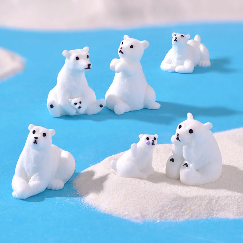 12 Buah Ornamen Beruang Kutub Mini Miniatur Taman Resin Dekorasi Desktop Figur Beruang Lucu
