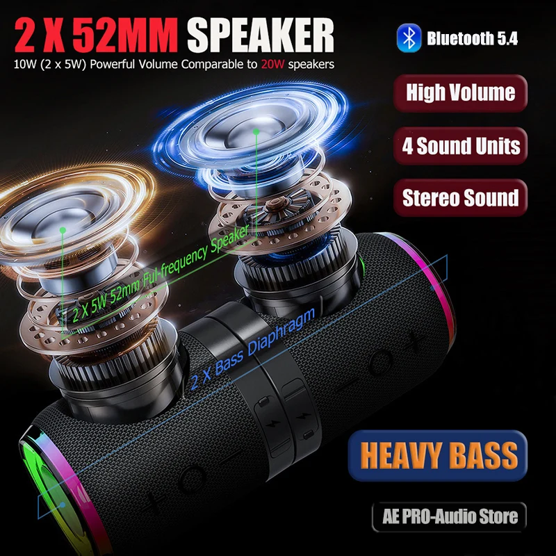 Portable Bluetooth Speaker TWS Stereo Dual Speaker High Volume Wireless Split Speaker Outdoor Waterproof Heavy Bass Speaker