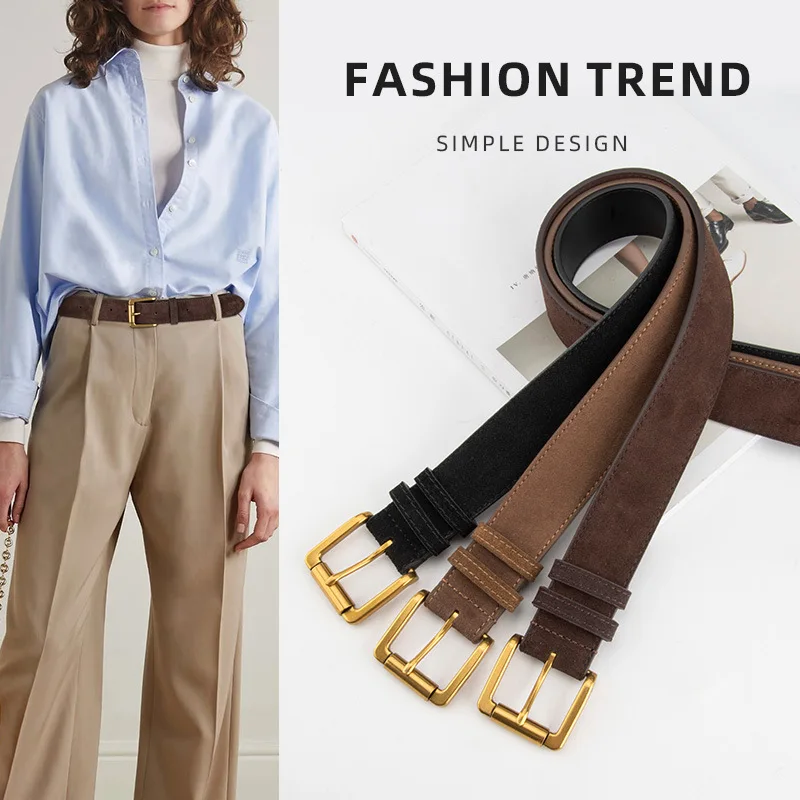 

Western Sandblasting Leather Gold Pin Buckle Women Belt Fashion Jeans Causa Pants Belt for Ladies