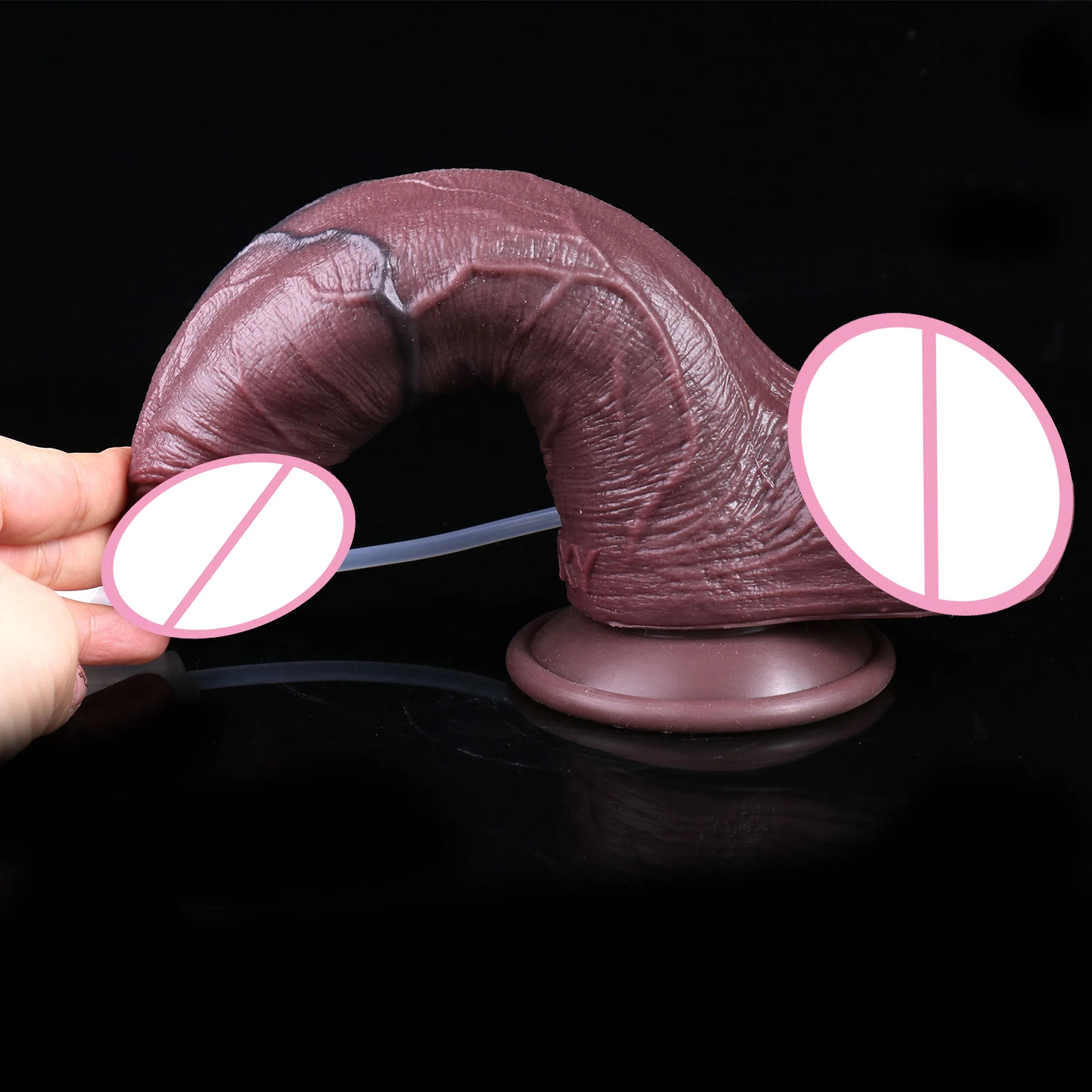 SXXY Eiaculazione Plug anale Nero Realistico Dildo Skin Touch Pene in silicone a doppio strato con funzione di schizzi per donne e uomini