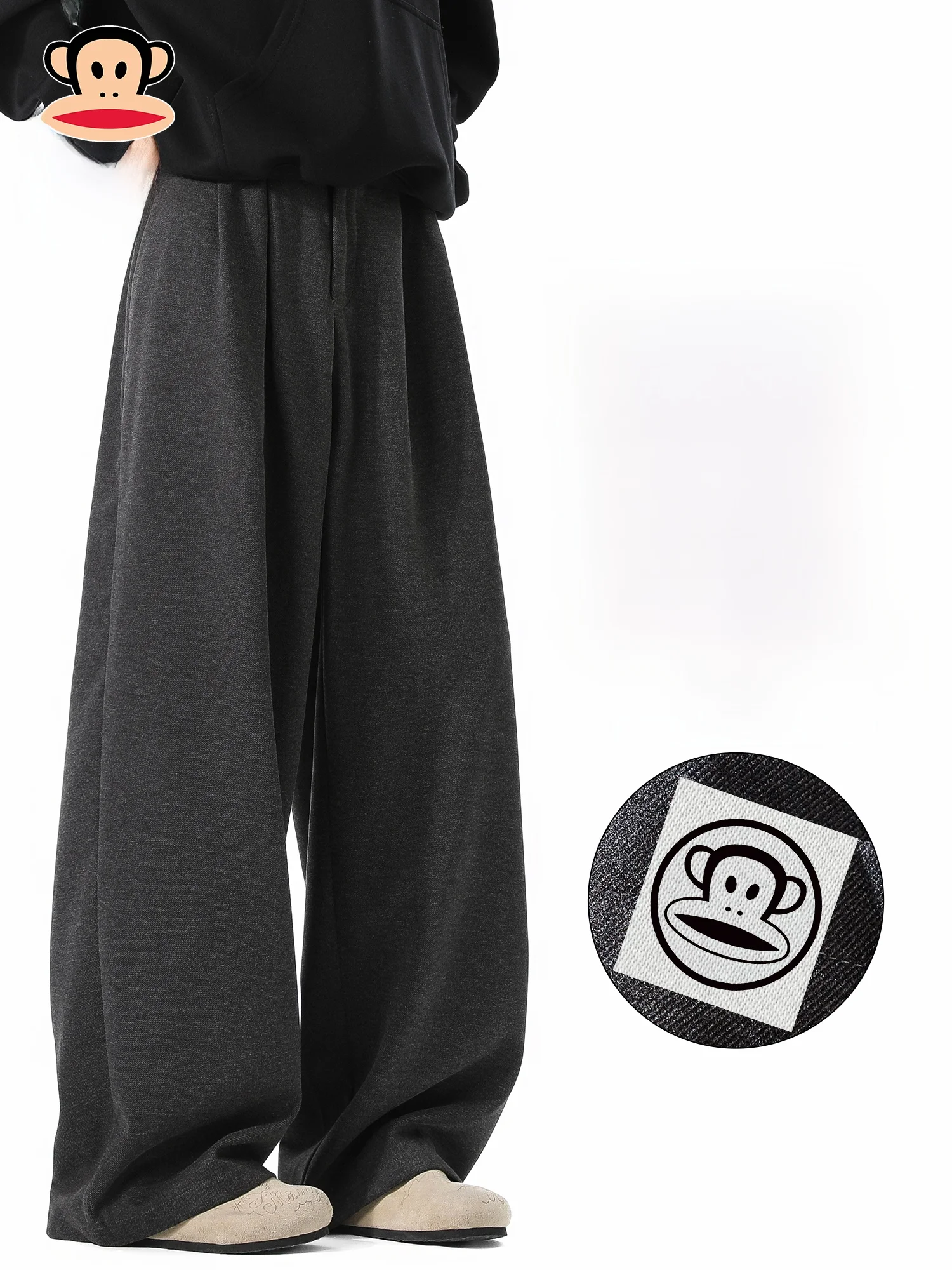 

PaulFrank Retro Thiened Loose Men's Casual Pants Autumn Spring Wide Leg Drapey West Pants Polyester Fiber Warm Straight Hem