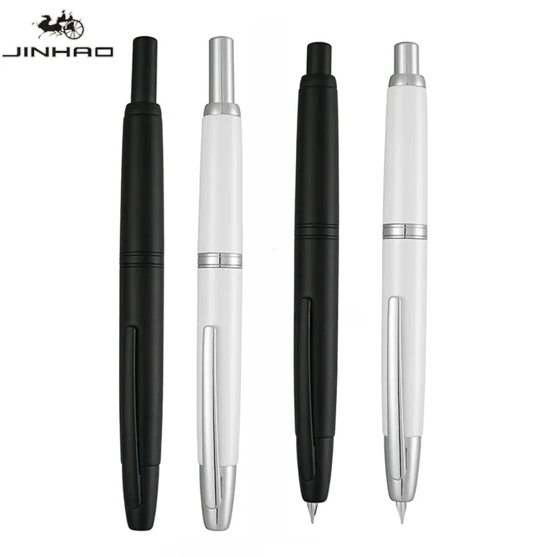 JINHAO 10 Press Retractable Fountain Pen EF/F Nib ME Metal Matte Black Writing Ink Pen Converter with Clip Office Supplies Gift