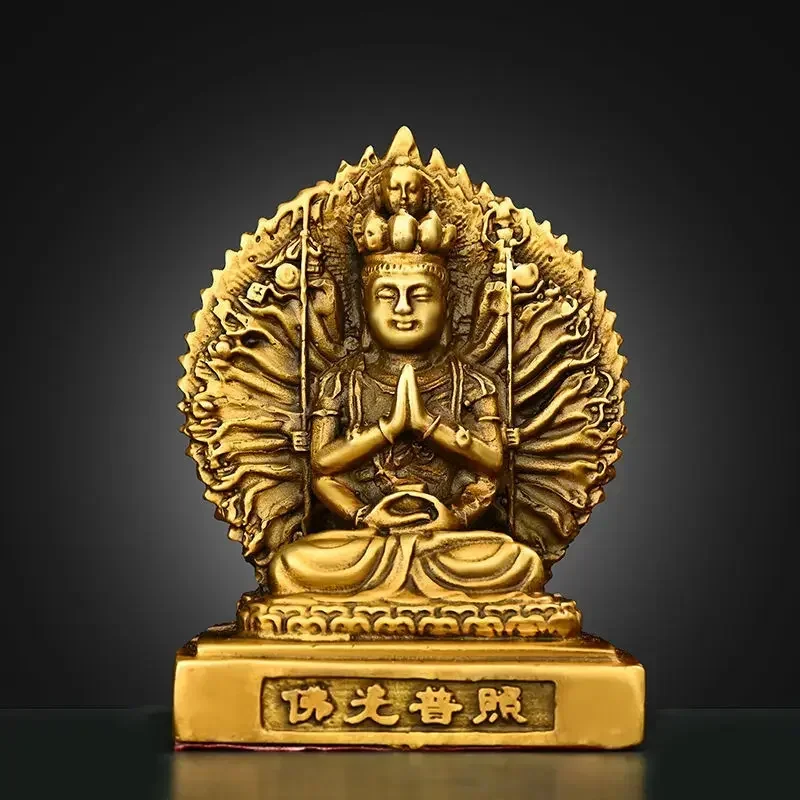 Copper Car Ornaments Double-sided Holy Buddha Thousand Hands Guanyin Home Buddha Statue Decor