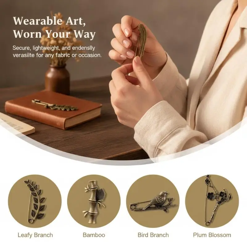 Large Vintage Alloy Shawl Clasp Exquisite Decorative Brooch Cardigan Pin for Women Office Lady Work Wear Fashion Accessory Gift