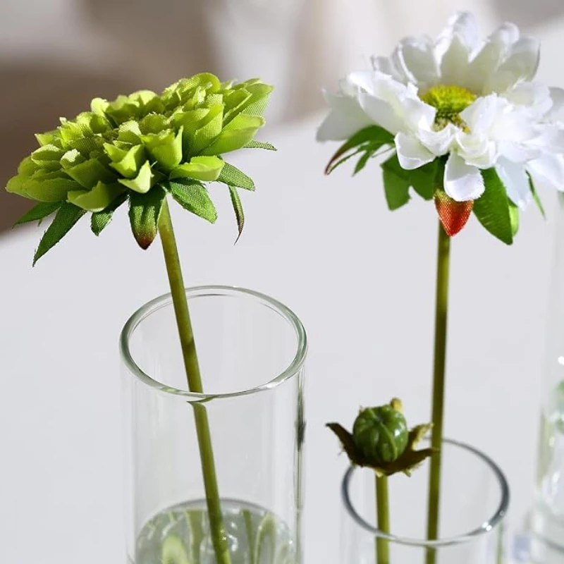 Test Tube Vase Transparent Glass Hinged Vase Hydroponics Combination Flower Appliance Living Room Office Home Decoration