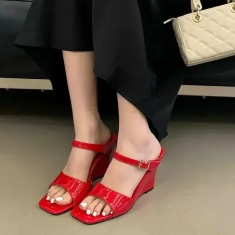 Female Summer Slope Heel Height Increasing Open Toe Sandals, Small French Fairy Style Slippers
