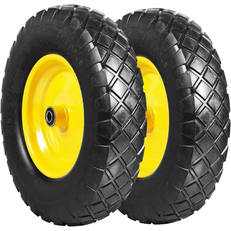 

Solid Rubber Dolly Wheels 16 Inch Flat Free Wheelbarrow Tires 4.80 4.00-8 for Garden Cart Hand Truck Gorilla Cart with Offset