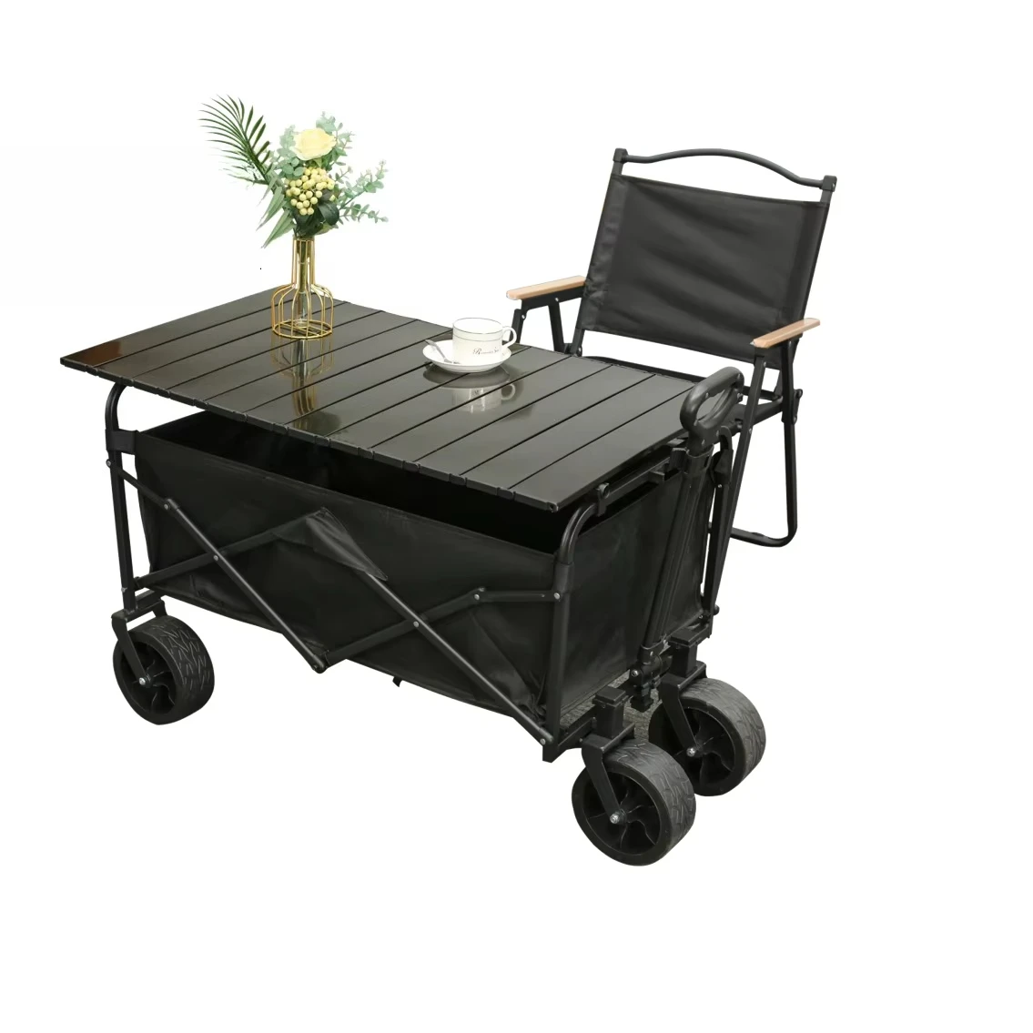 

Collapsible Foldable Wagon with Wheels Cart Lightweight Utility Cart for Grocery, Camping, Shopping, Garden, Beach. Black