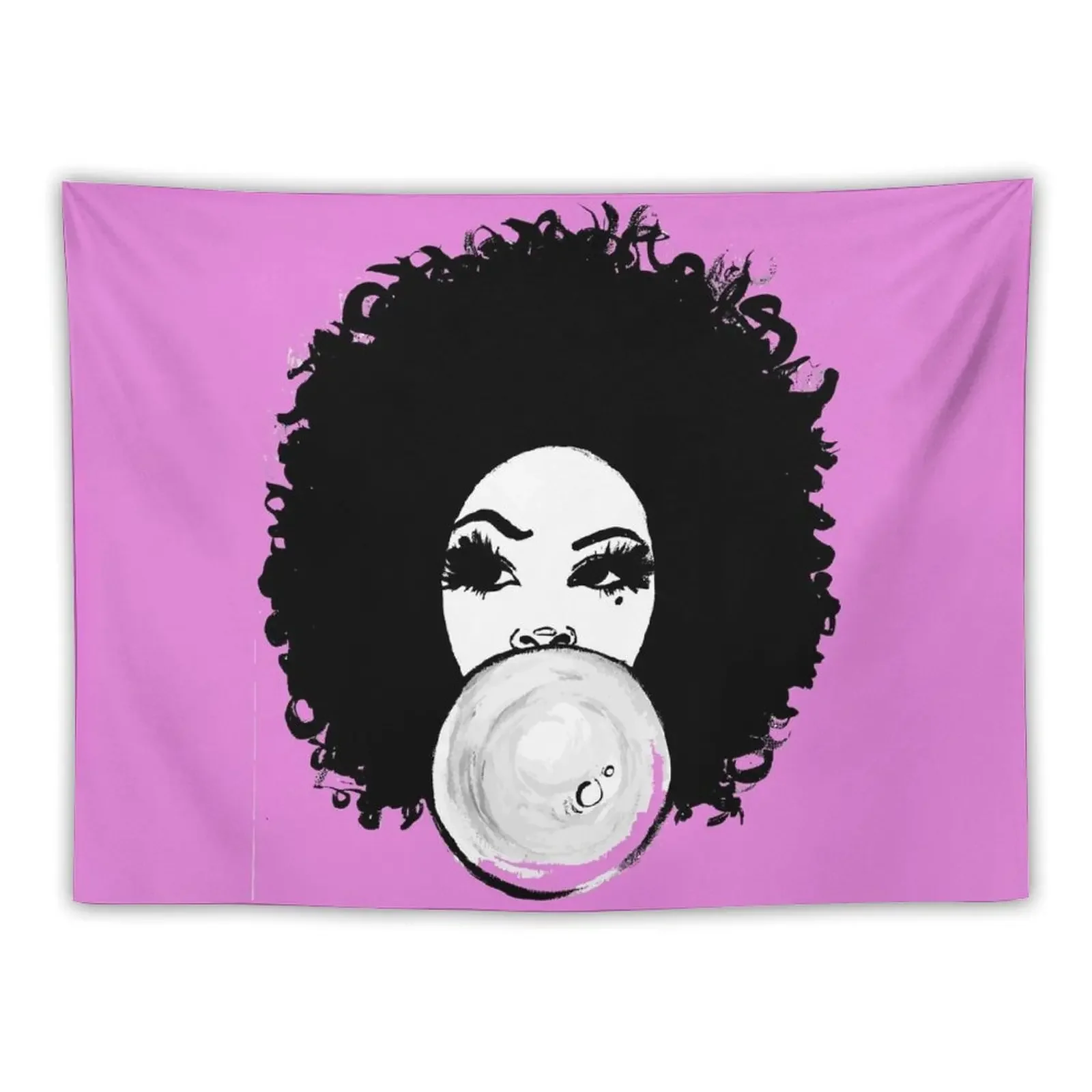 Curly Afro Pretty Girl Black Hair Bubble Gum Poppin T-Shirt Tees Tapestry Decorative Wall Mural Wallpaper Tapestry