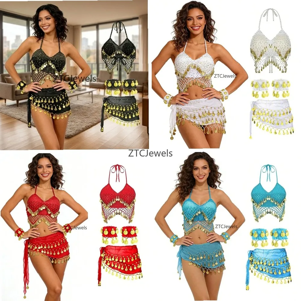 

Gypsy Style Belly Dance Costume Set 3 Piece Professional Performance Wear for Women Cosplay