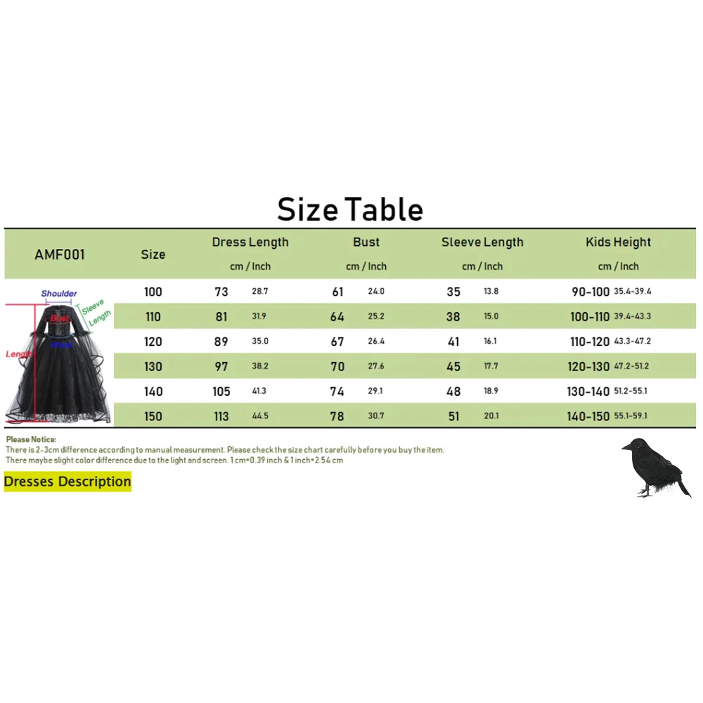 Mädchen Halloween Geisterbraut Cosplay Kostüm Kinder Schwarzes Cosplay Kleid Mädchen Böse Hexe Verkleidung Elegantes Kleid – Detail 1