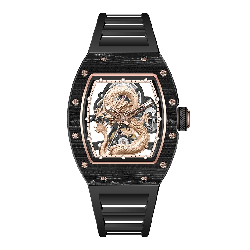 

New automatic watch retro style wholesale mechanical wristwatches skeleton carve waterproof leather no logo mens watch