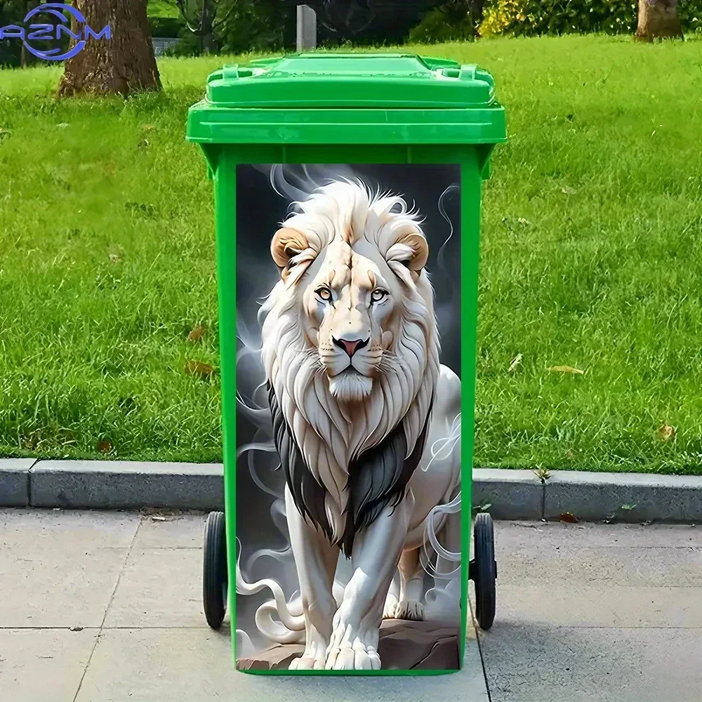 2D 1PC1pc Waterproof Adhesive PVC Trash Can Stickers - Regal White Lion Design, Perfect for Wall Art, Home Decoration and Room