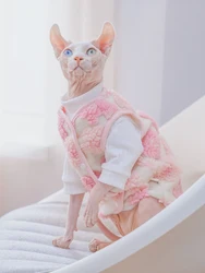 Warm Sweater Vest for Sphynx Cat Hairless Cat Clothes Sweet Pink Coat in Winter Coat Thicken Fleece Jacket for Kittens