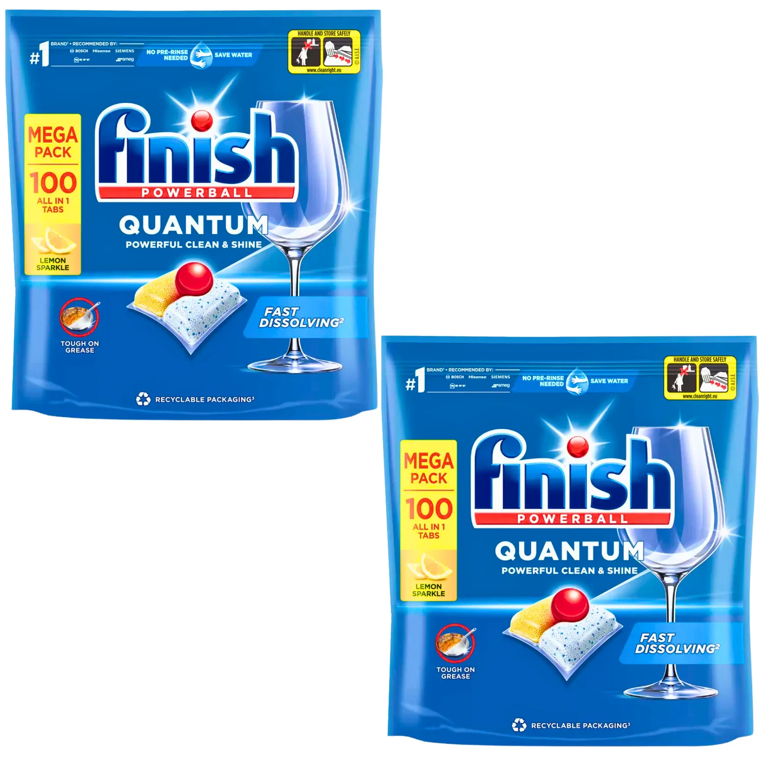 2 cápsulas para lavavajillas FINISH Quantum All in One Lemon 100 ud.