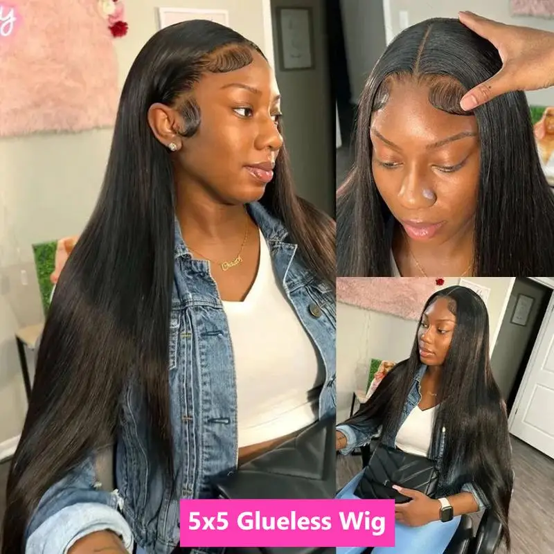 4x4 5x5 Straight Lace Front Wigs Glueless Closure Wig Black Human Hair Pre Plucked 200% Density Hd Lace Frontal Wigs Wear and Go image 2