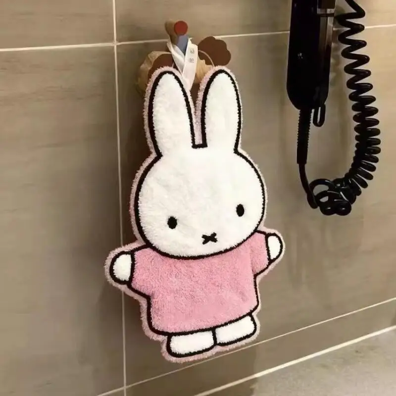 Toalla de Mano Kawaii con Diseño de Conejo Miffy, Super Absorbente, Toalla de Cocina Colgante, Diseño de Coral, Toalla de Mano Gruesa, Regalos de Cumpleaños