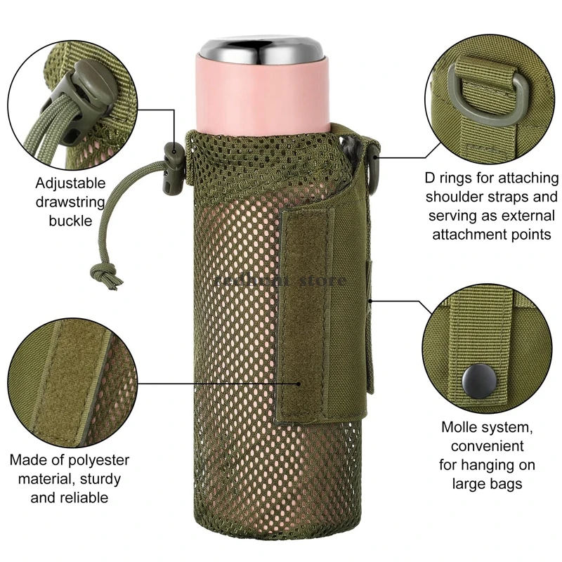 Outdoor Cycling Water Bottle Pouch Tactical Molle Holder Storage Bag Foldable Mesh Water Bottle Sleeve Bag for Backpack