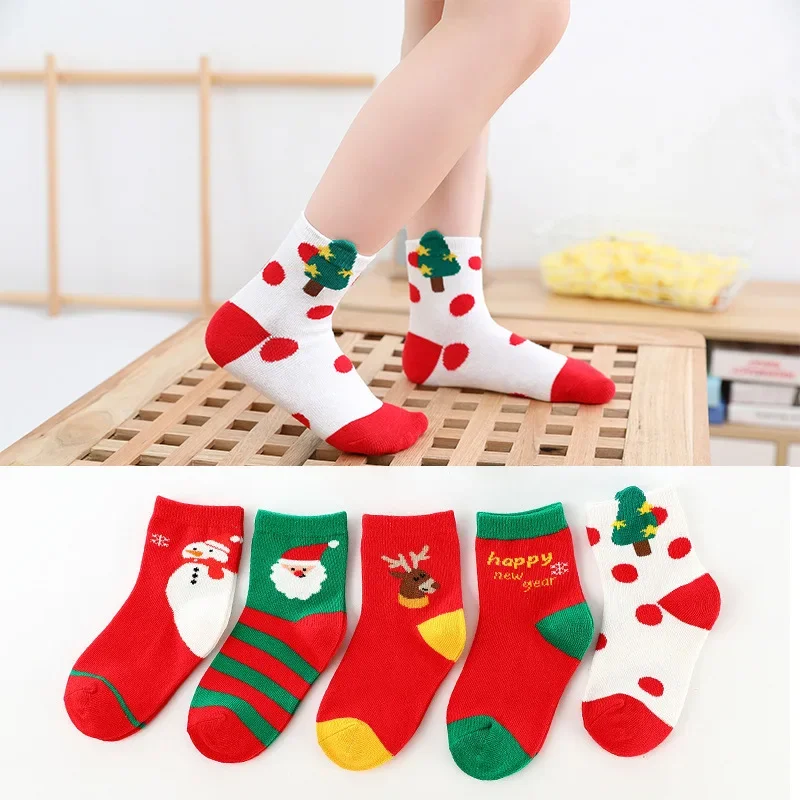 Kids Christmas Socks For 1-12Years Children's Short Socks Girls Boys Winter Warm Cotton Toddler New Year Gift Santa Claus Socks