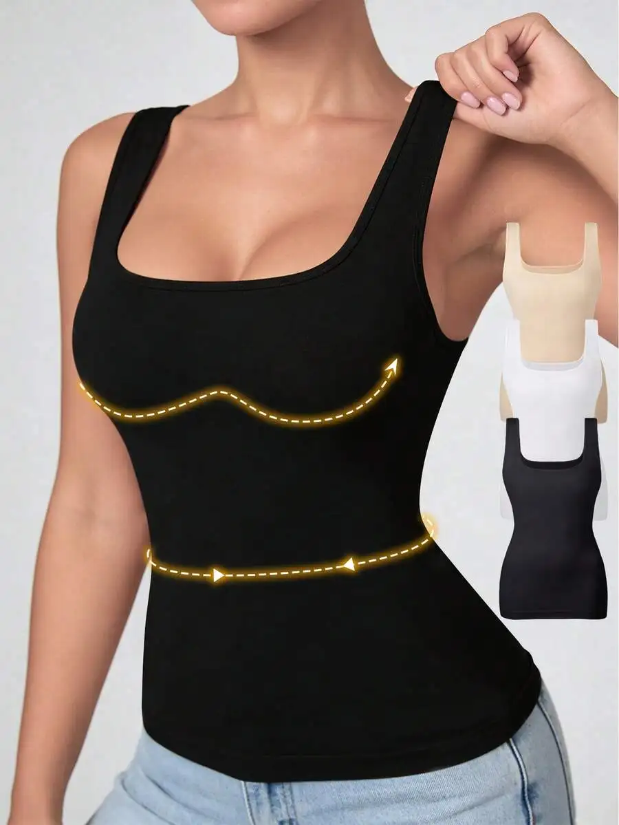 

Women Seamless Shaping Camisole Vest Tummy Control Square Neck Compression Top Breathable Soft Shapewear