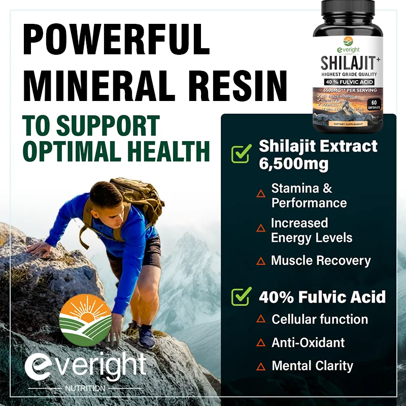 Shilajit Capsules 6500mg with 40% Fulvic Acid | Authentic Himalayan for Energy, Muscle Strength & Immunity, Endurance for Body