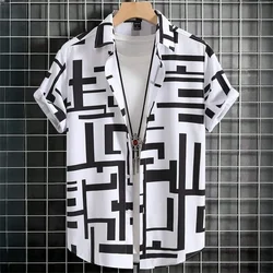 High quality men's short sleeved beach party shirt Harajuku 3D printed summer men's casual lapel button up shirt XS-5XL