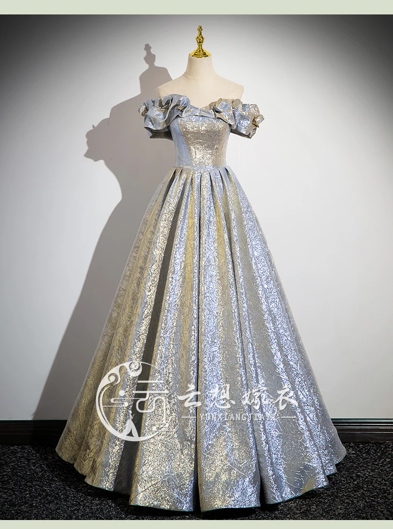 metallic silver champagne color ball gown court medieval dress renaissance Gown queen Victorian /Marie/drama/