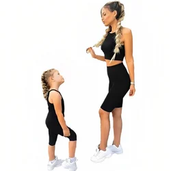 2023 Mother And Daughter Clothes 2pcs/sets Family Look Matching Outfits Sleeveless Crop Tops+Shorts Pants Sport Yoga Clothing