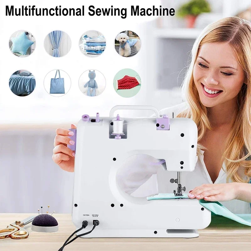 Portable Sewing Machine for Beginners Kids Mini Electric Household Crafting Mending Sewing and 12 Built-In Stitches