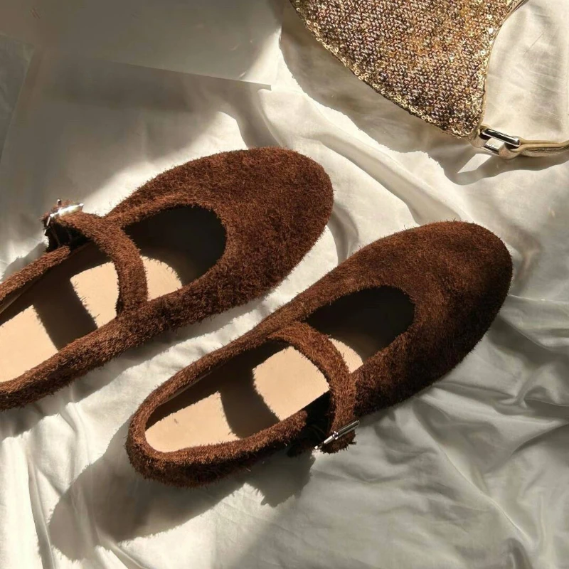 

Leather Mary Janes Flats Shoes Women Cow Suede Buckle Strap Ballet Flats Shoes Ladies Spring Autumn Shallow Soft Casual Loafers