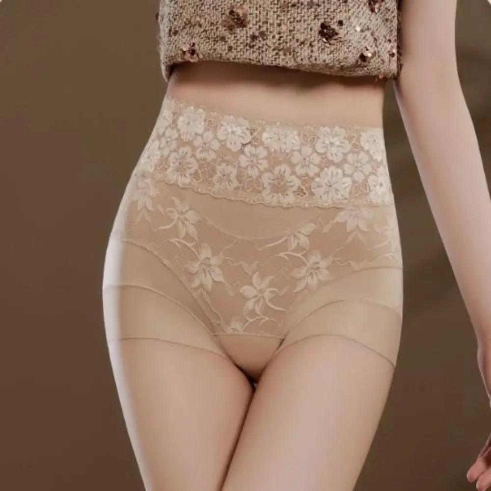 High Waist Seamless Shapewear Pants Seamless Shaping Breathable Fabric Shapewear Underwear Lace Trim Lift-Enhancing Support