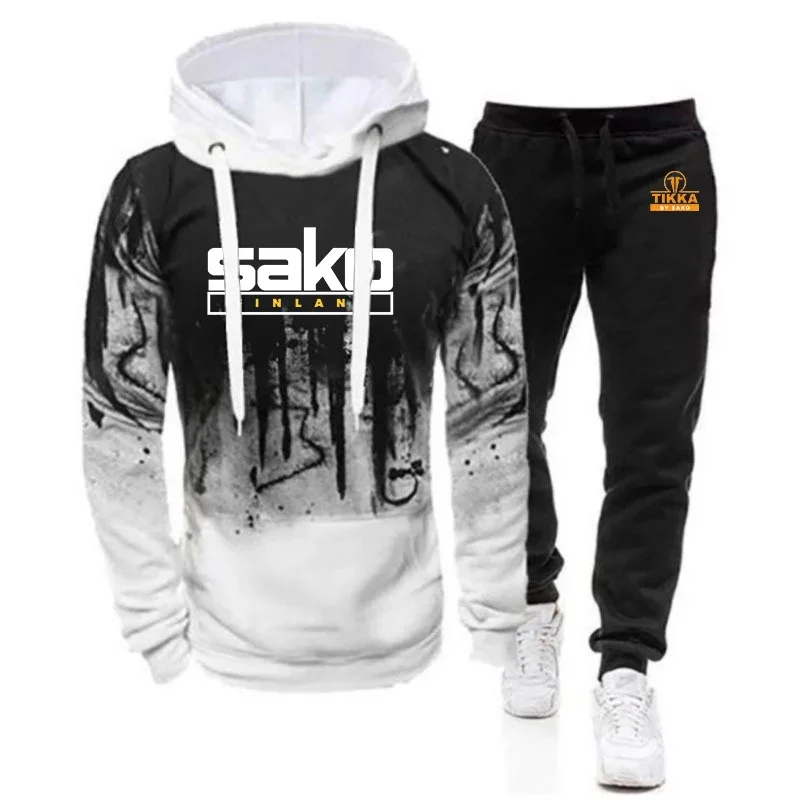 Tikka By Sako Finland Firearms Logo 2024 Men's New Gradient Hooded Sweater Set Hoodie Tops+Pant Two Piece Suit Casual Sweatpant