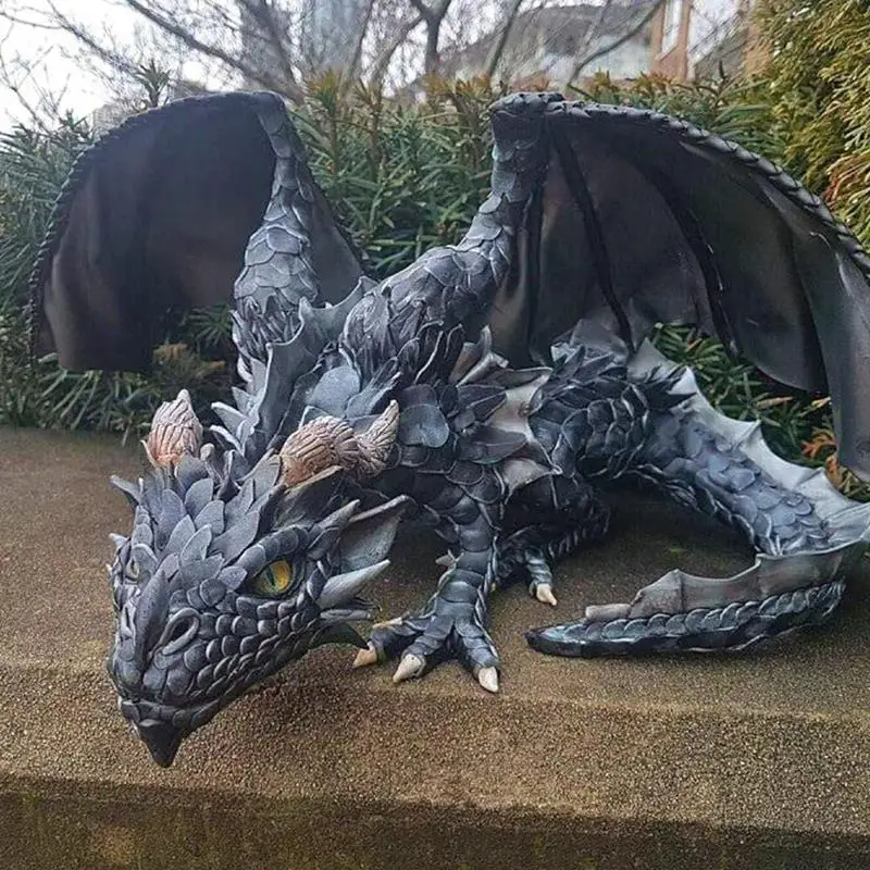 New Squatting Gothic Dragon Sculpture Guardian Resin Statue Figurines Home Decoration Outdoor Garden Ornament Dropshipping