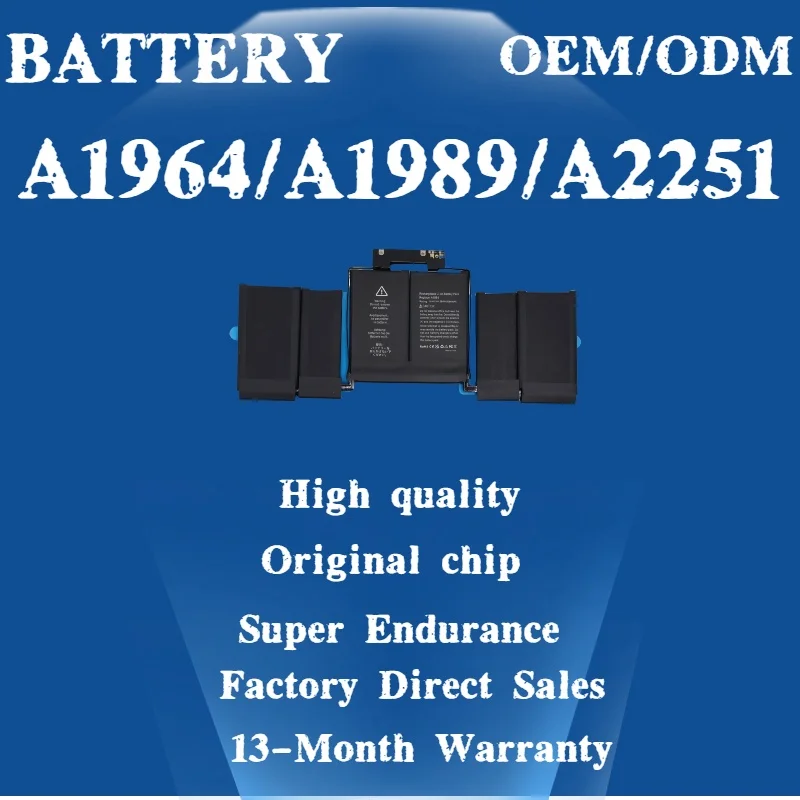 A1964 58Wh Laptop Battery for MacBook Pro 13 Inch A1989 (Mid 2018 2019) and A2251 (2020) EMC 3214 3358 3348