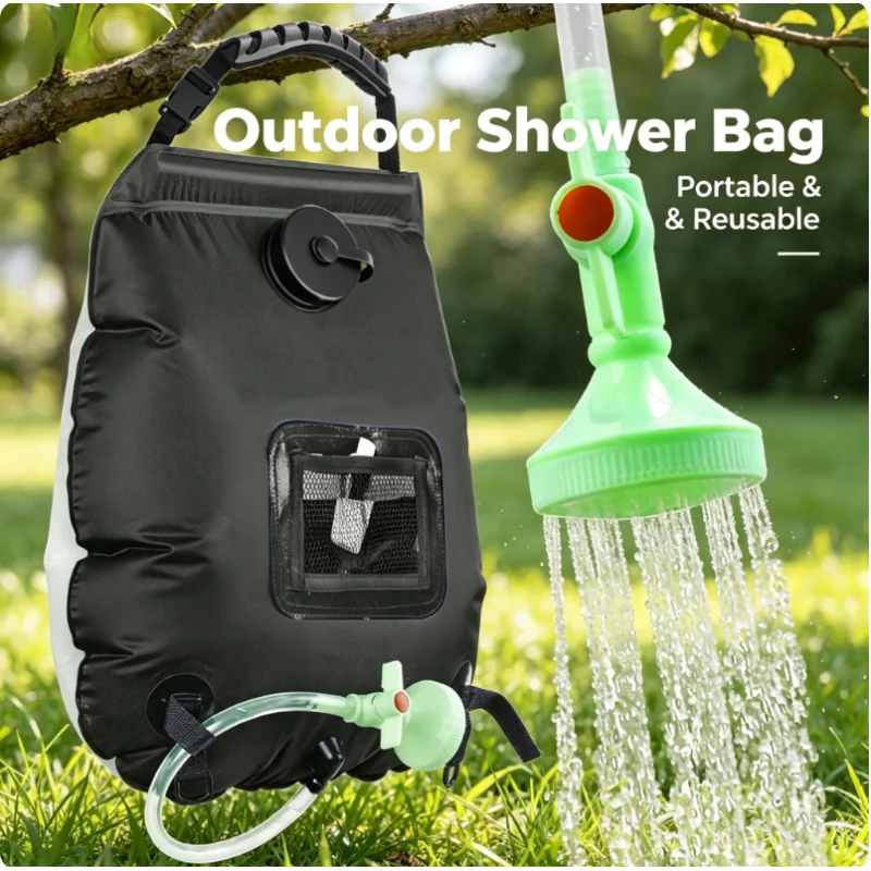 20L Solar Heating Shower Bag Portable Outdoor Camping Water Bag Army Green for Travel Hiking Backpacking Emergency Wash