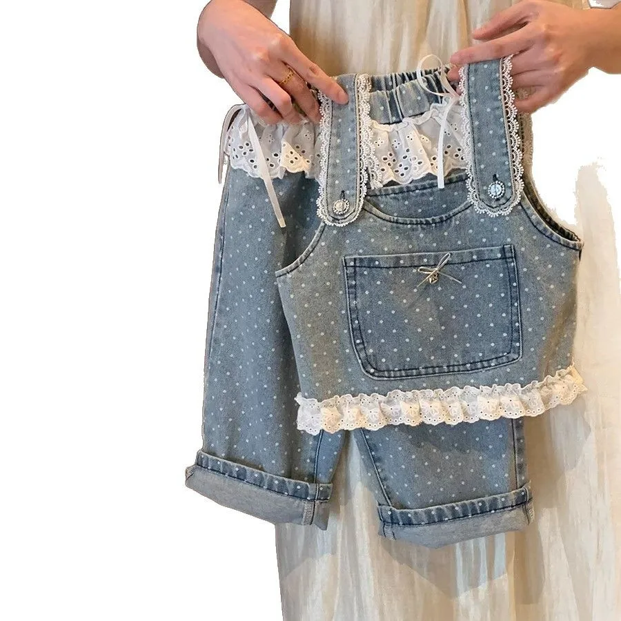 2026 Summer Girls Denim 2 Piece Set, Spaghetti Strap Top & Ruffle Jeans Korean Style Outfit for 80-120cm