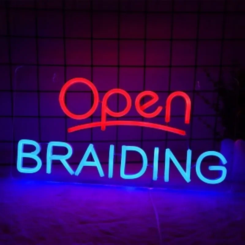 صالون الحلاقة علامة النيون LED USB بالطاقة سطوع قابل للتعديل ضوء مفتوح لديكور صالون الشعر، إعلان استوديو العناية بالرجال