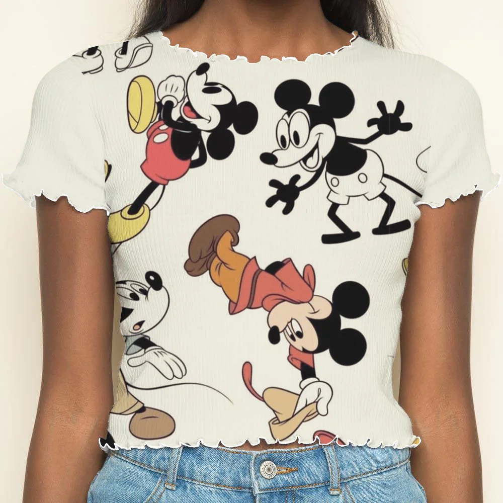 Short Sleeve T-shirt Disney Clothing Crew Neck Mickey New in Tops & Tees Top Minnie Mouse Women's Mickey Disney Top Lettuce Trim