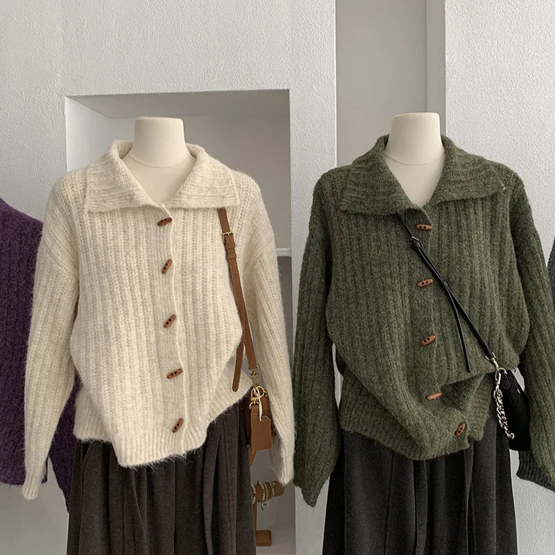 

Soft And Cozy Lazy Style High Neck Sweater Coat For Women Winter New Thickened Knitted Cardigan Top