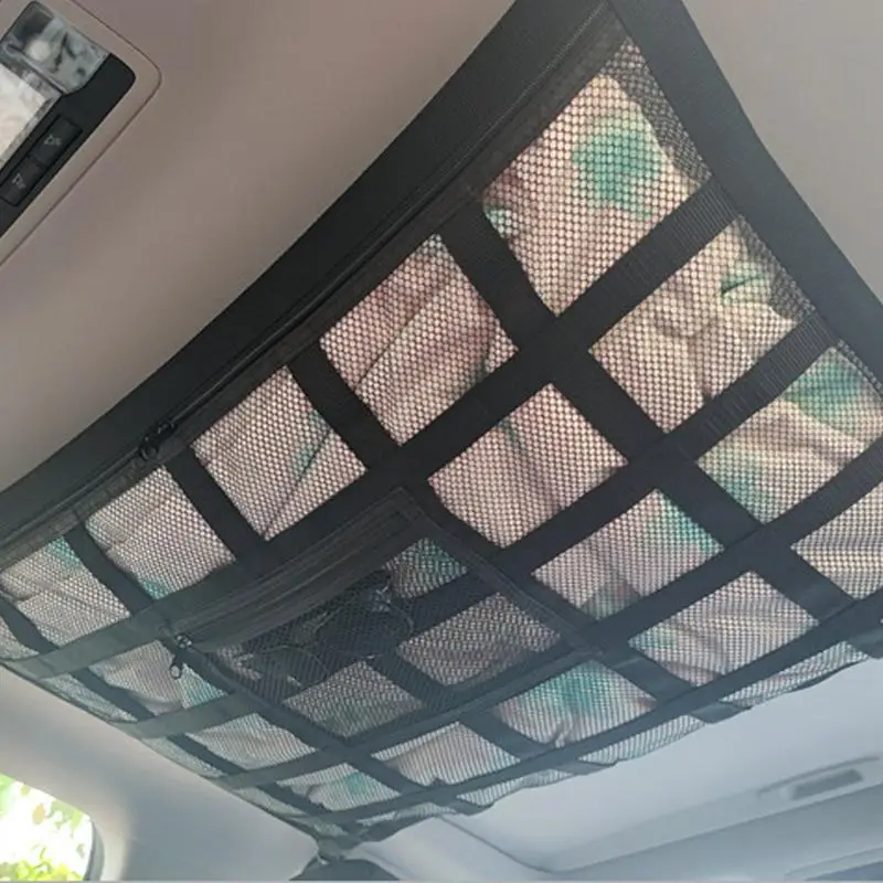 Car Ceiling Cargo Net Pocket Load-Bearing Mesh 95x65cm Car Roof Storage Organizer Car Net Pocket Camping Interior Accessories